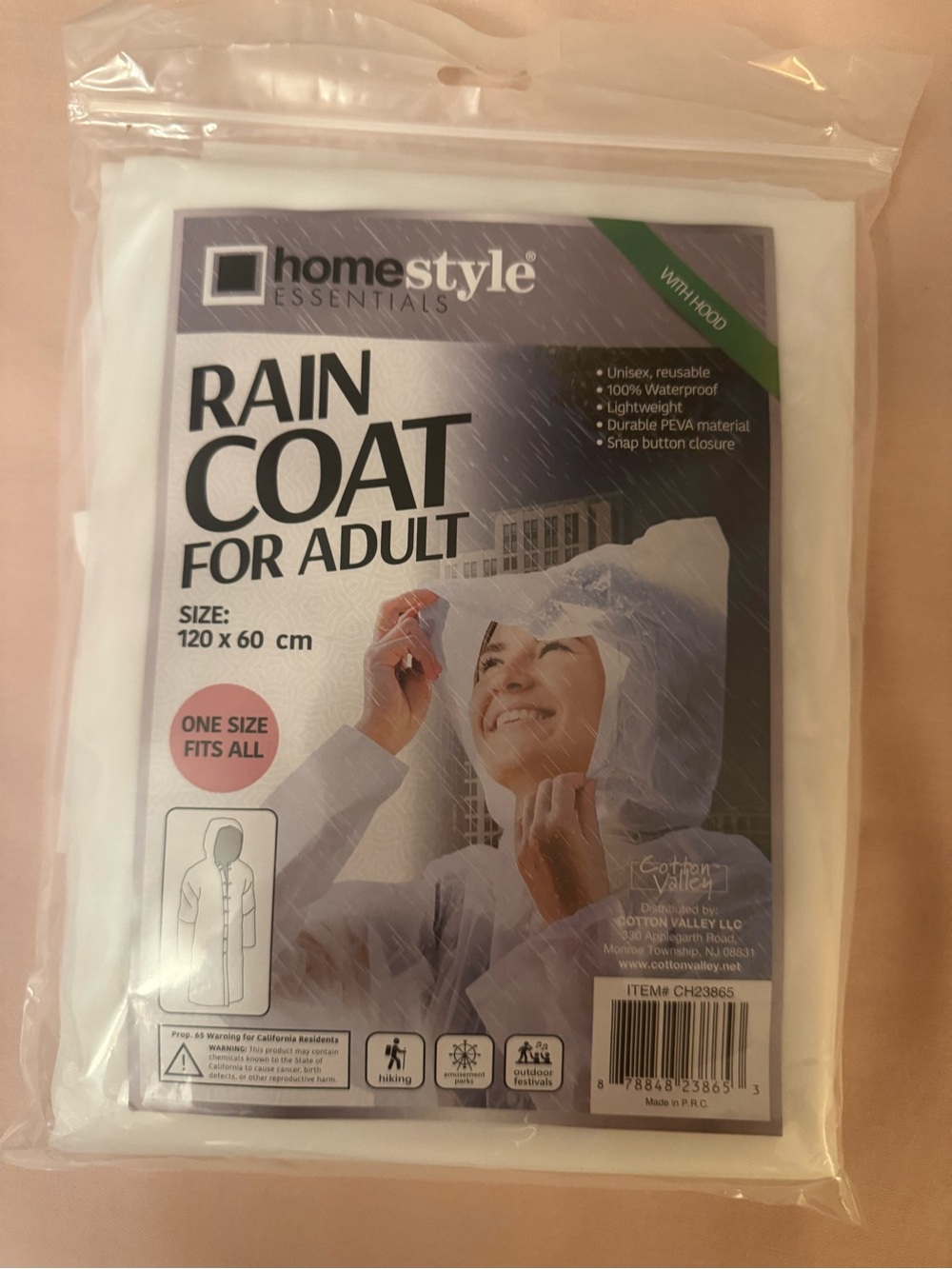 Homestyle Essentials White Adult Rain Coat with Hood